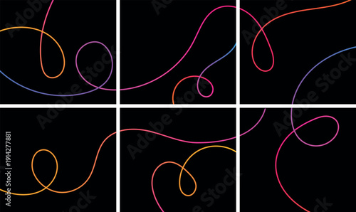 Multicolored neon light trails on black background