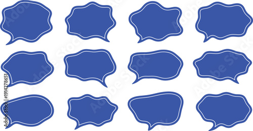 A collection of blue speech bubbles on a white background for communication and dialogue