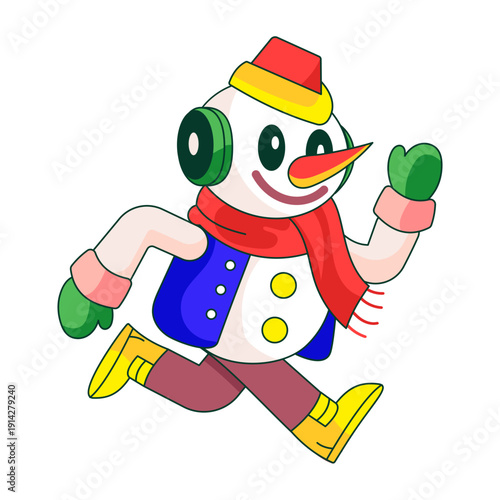 Flat illustration showing a robot character listening music happily