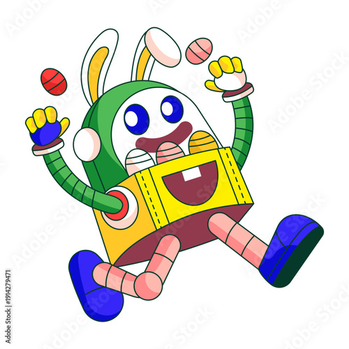 A flat style illustration showing a clumsy robot character falling