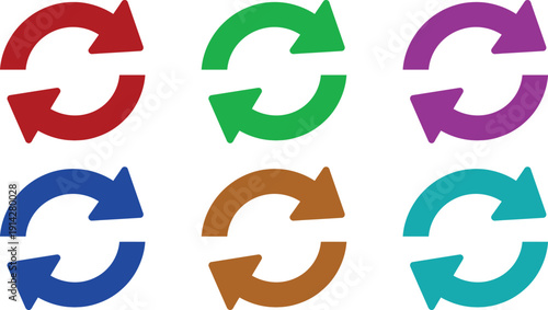 A set of colorful circular arrow icons on a white background