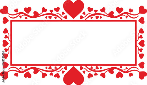 A red heart-shaped border with a blank white rectangle for text on a Valentine's Day card