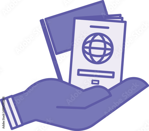 Colored Citizenship Icon. Vector Illustration. Flag and Passport in a Human Hand. Migration Concept