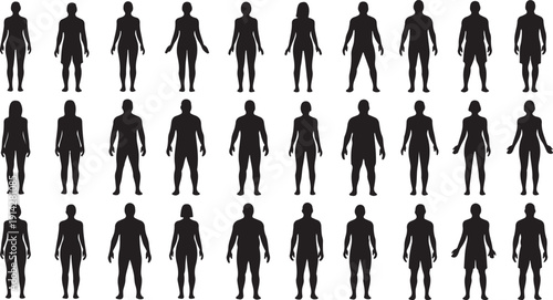 A diverse collection of silhouettes representing various body types and poses.