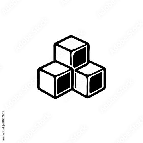 Three interconnected cubes forming a triangular shape in a minimalist design
