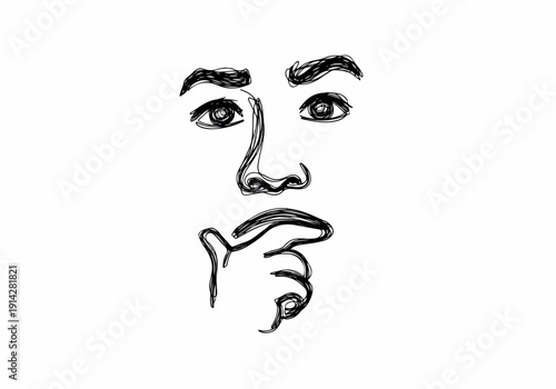 A thought-provoking illustration of a person contemplating, with a hand on their chin, symbolizing deep thinking and intellectual engagement