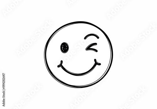 A simple hand-drawn illustration of a smiley face with one eye closed in a wink on a white background