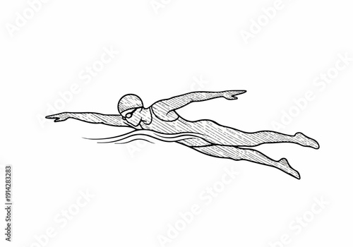 Illustration of a person swimming the butterfly stroke in a pool, showcasing athletic movement and aquatic sport
