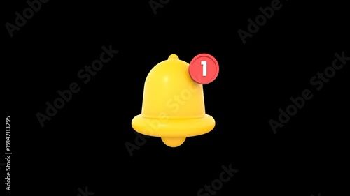 Yellow notification bell ringing 3d icon animation
