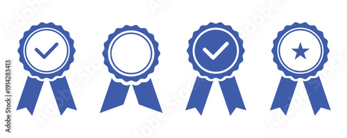 Approval check big icon set. Verified, certified, medal, correct mark, award ribbon, badge, quality certify sign vector 