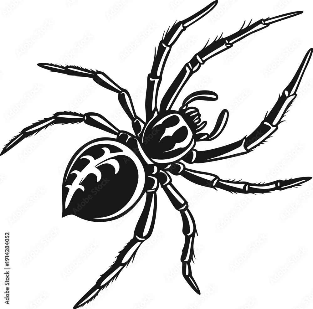 Obraz premium Realistic Black and White Garden Spider Silhouette with Detailed Markings Vector