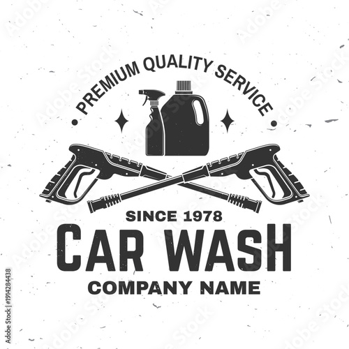 Car wash logo, emblems, badges and icons. Vector. Template for car wash logo, cleaning car, washing and service with cleaning equipment.