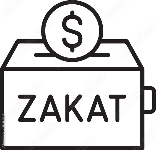 Zakat donation box with dollar coin on top for charity
