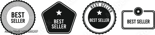 Best seller badge collection, premium quality labels and star seals, retail marketing emblem vector illustration set