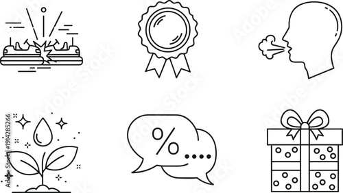 Business and promotion line icons set, discount offer, award badge, customer feedback, eco growth, gift box vector illustration