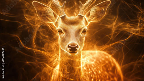 Wallpaper Mural The majestic deer, radiating light against a dark background. Glowing with energy and grace. The deer with elegant antlers, and captivating eyes. AI Generative Torontodigital.ca