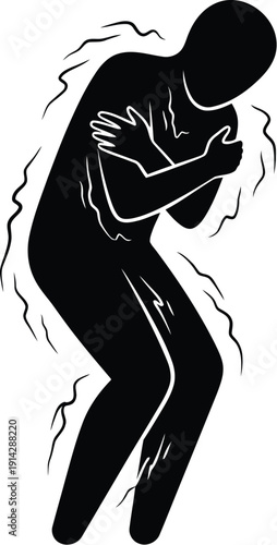 Man experiencing severe abdominal pain and discomfort with twisted posture