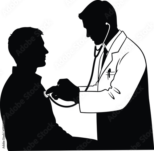 Doctor examines patient with stethoscope in a medical consultation setting scenario