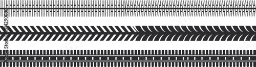 Abstract collection of three distinct black and white geometric patterns, featuring clean grid layouts and repetitive graphic elements ideal for modern design projects and decorative borders