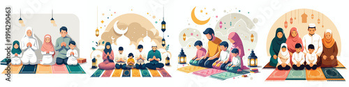Family praying together during Ramadan