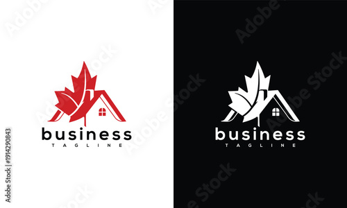 Canadian Real Estate Logo Design - Maple Leaf House Icon for Property Business.