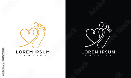 Foot Heart Line Art Logo - Minimalist Care Love  Wellness Symbol Design.