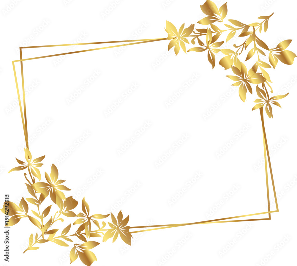 Obraz premium frame with leaves gold border Golden Border Warm Color Frame