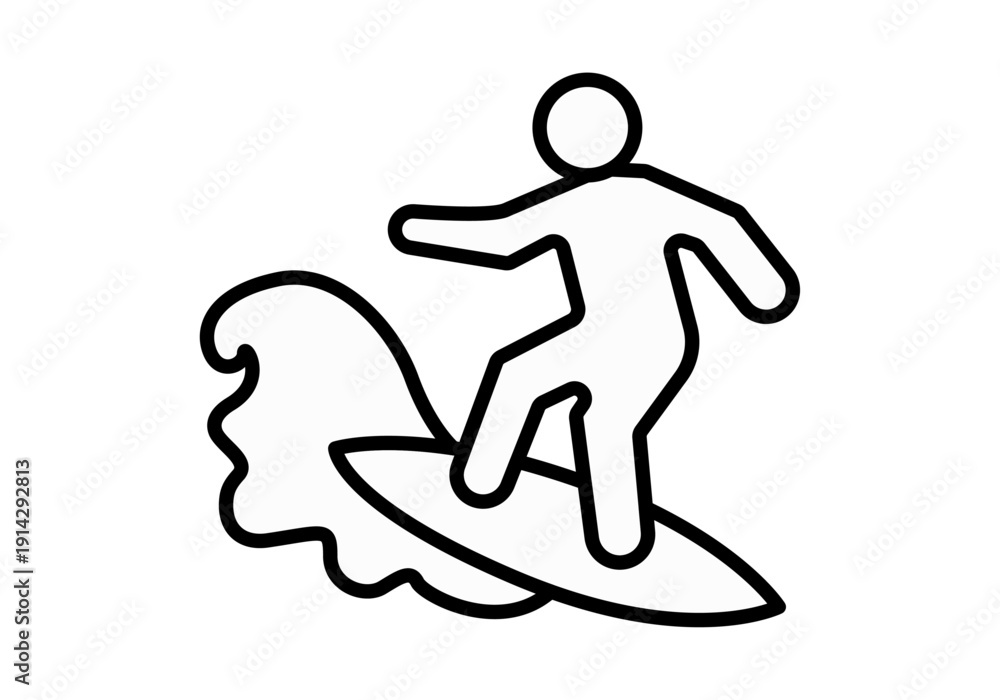 Fototapeta premium Icono de surfista sobre una tabla montando una ola