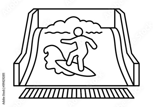 Icono de persona practicando surf en un simulador de olas artificiales