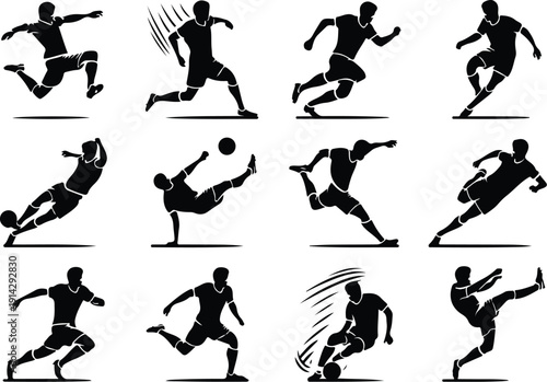 Male Athlete Kicking Soccer Ball Icon Vector Soccer Player Action Icon Sports Silhouette