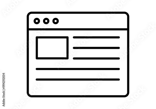 Icono de interfaz de ventana de navegador web con diseño de esquema lineal minimalista