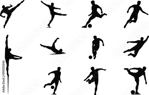Male Athlete Kicking Soccer Ball Icon Vector Soccer Player Action Icon Sports Silhouette