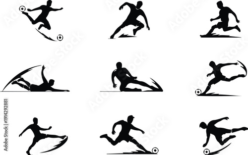 Male Athlete Kicking Soccer Ball Icon Vector Soccer Player Action Icon Sports Silhouette
