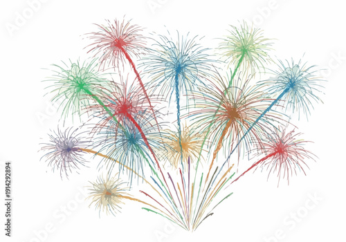 A vibrant burst of colorful fireworks illuminating the night sky, creating a spectacular festive display of light and celebration