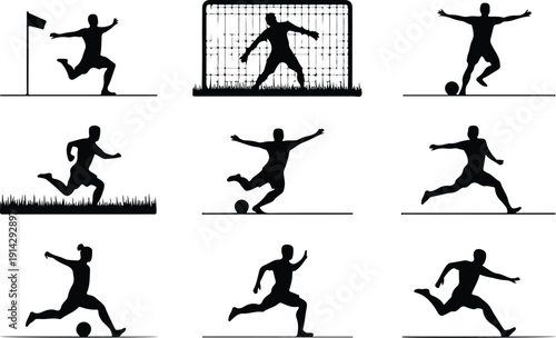 Male Athlete Kicking Soccer Ball Icon Vector Soccer Player Action Icon Sports Silhouette