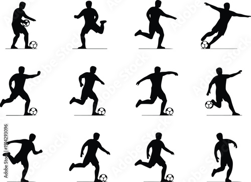Male Athlete Kicking Soccer Ball Icon Vector Soccer Player Action Icon Sports Silhouette