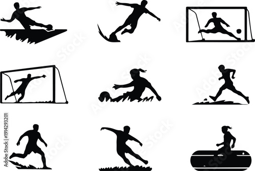 Male Athlete Kicking Soccer Ball Icon Vector Soccer Player Action Icon Sports Silhouette
