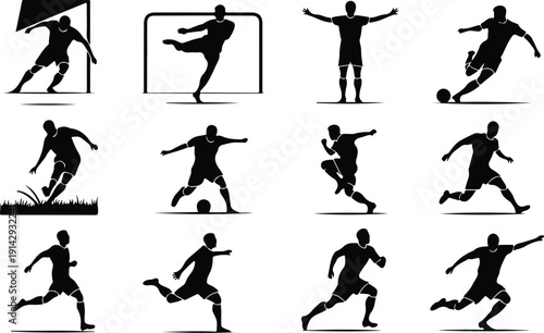 Male Athlete Kicking Soccer Ball Icon Vector Soccer Player Action Icon Sports Silhouette