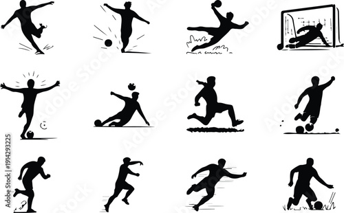 Male Athlete Kicking Soccer Ball Icon Vector Soccer Player Action Icon Sports Silhouette