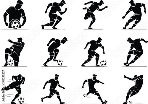 Male Athlete Kicking Soccer Ball Icon Vector Soccer Player Action Icon Sports Silhouette