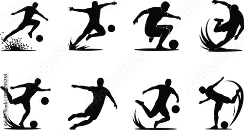 Male Athlete Kicking Soccer Ball Icon Vector Soccer Player Action Icon Sports Silhouette
