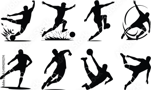 Male Athlete Kicking Soccer Ball Icon Vector Soccer Player Action Icon Sports Silhouette