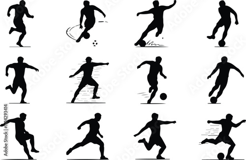 Male Athlete Kicking Soccer Ball Icon Vector Soccer Player Action Icon Sports Silhouette