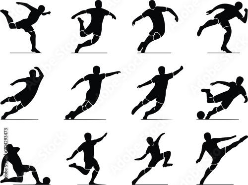 Male Athlete Kicking Soccer Ball Icon Vector Soccer Player Action Icon Sports Silhouette