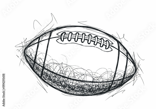 Hand-drawn illustration of an American football, capturing the classic lines and laces of the sporting equipment in a sketch-like style