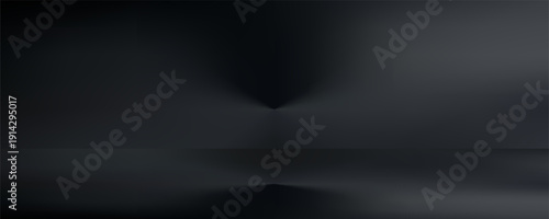 Top Black studio room. Limbo dark grey spotlight background. Abstract 3d backdrop for product presentation. Minimal wall scene. Showcase, promotion display. Vector design