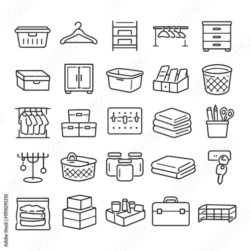 Assorted storage solutions: baskets, boxes, racks, hangers, and organizers.