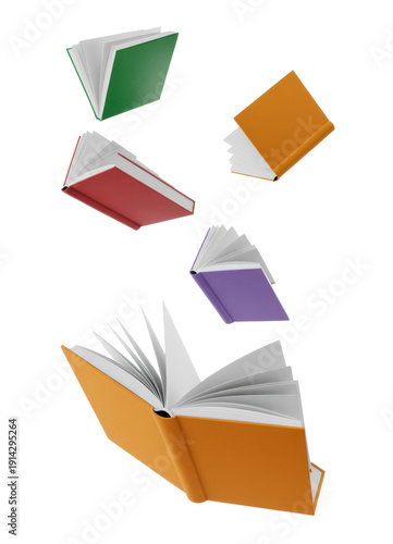 Colorful books floating in air floating books green isolated on a transparent background