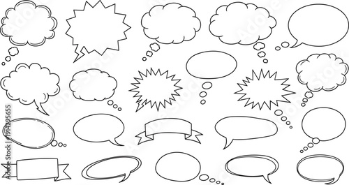 Blank speech bubble set, comic thought cloud illustration, graphic design template, dialogue vector artwork, cartoon communication element, creative design resource
