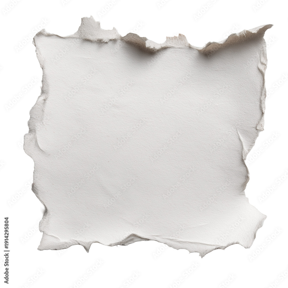 Obraz premium Torn Paper Sheet Isolated on Transparent Background – Realistic Ripped White Paper Frame with Rough Edges for Design Template